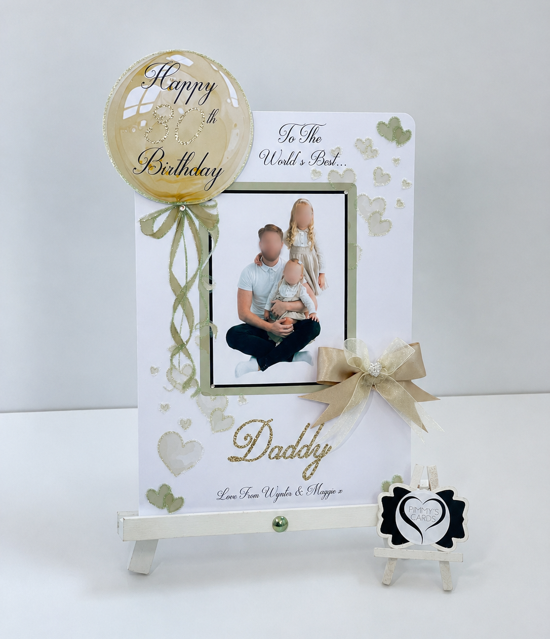 Black & Gold Theme - Gold Balloon Scattered Hearts Photo 3D Pop Out Card