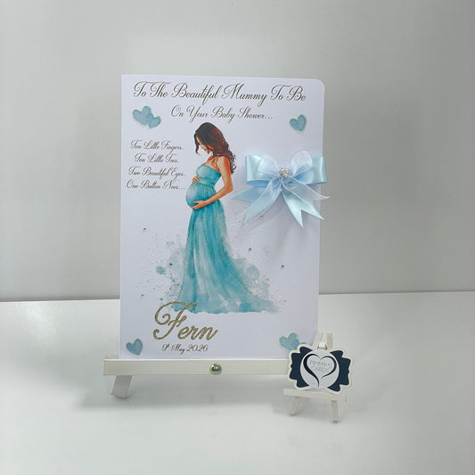 Lady Holding Her Baby Bump Blue Dress