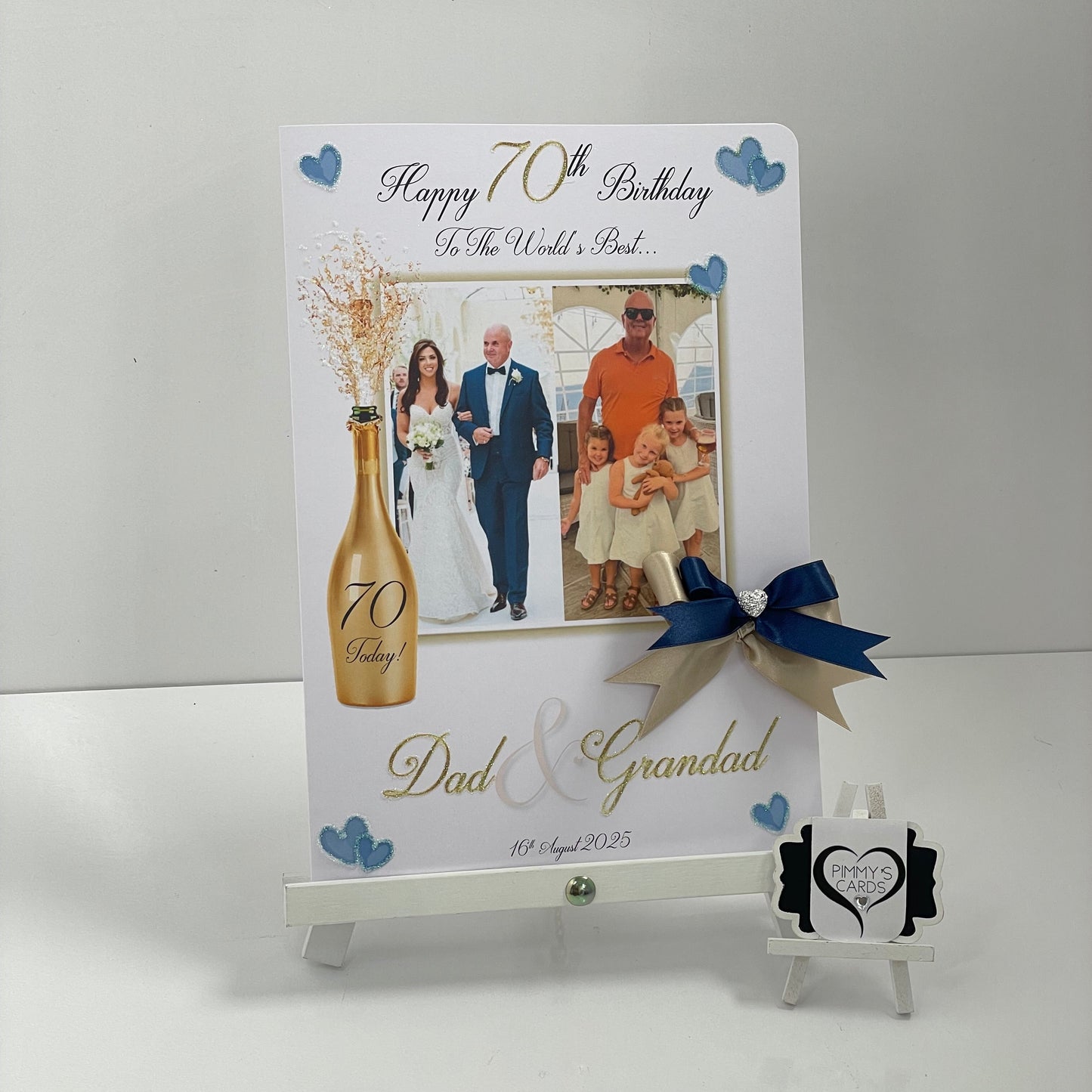 Navy Blue & Gold Champagne Spray Theme Photo Card