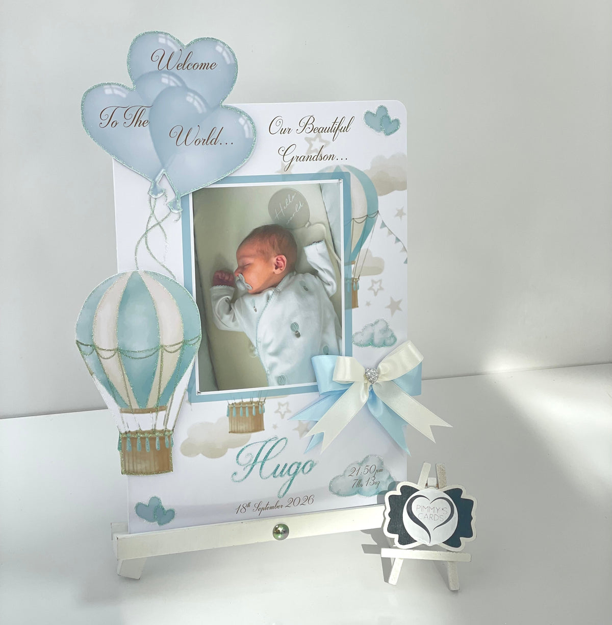 Cream & Baby blue hot air balloon theme 3D pop out card
