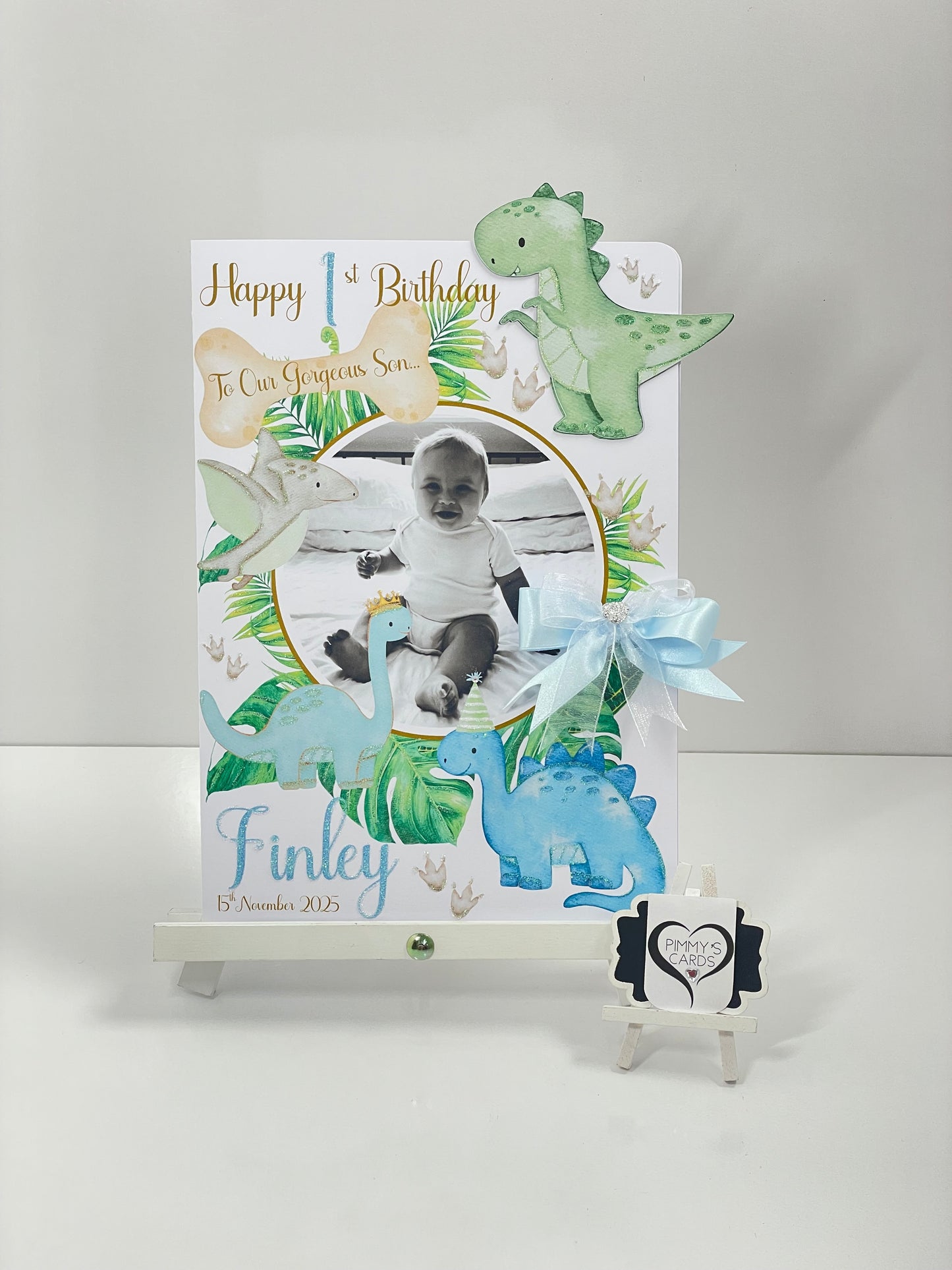 Personalised handmade card. children’s birthday cards. Dinosaur theme card 