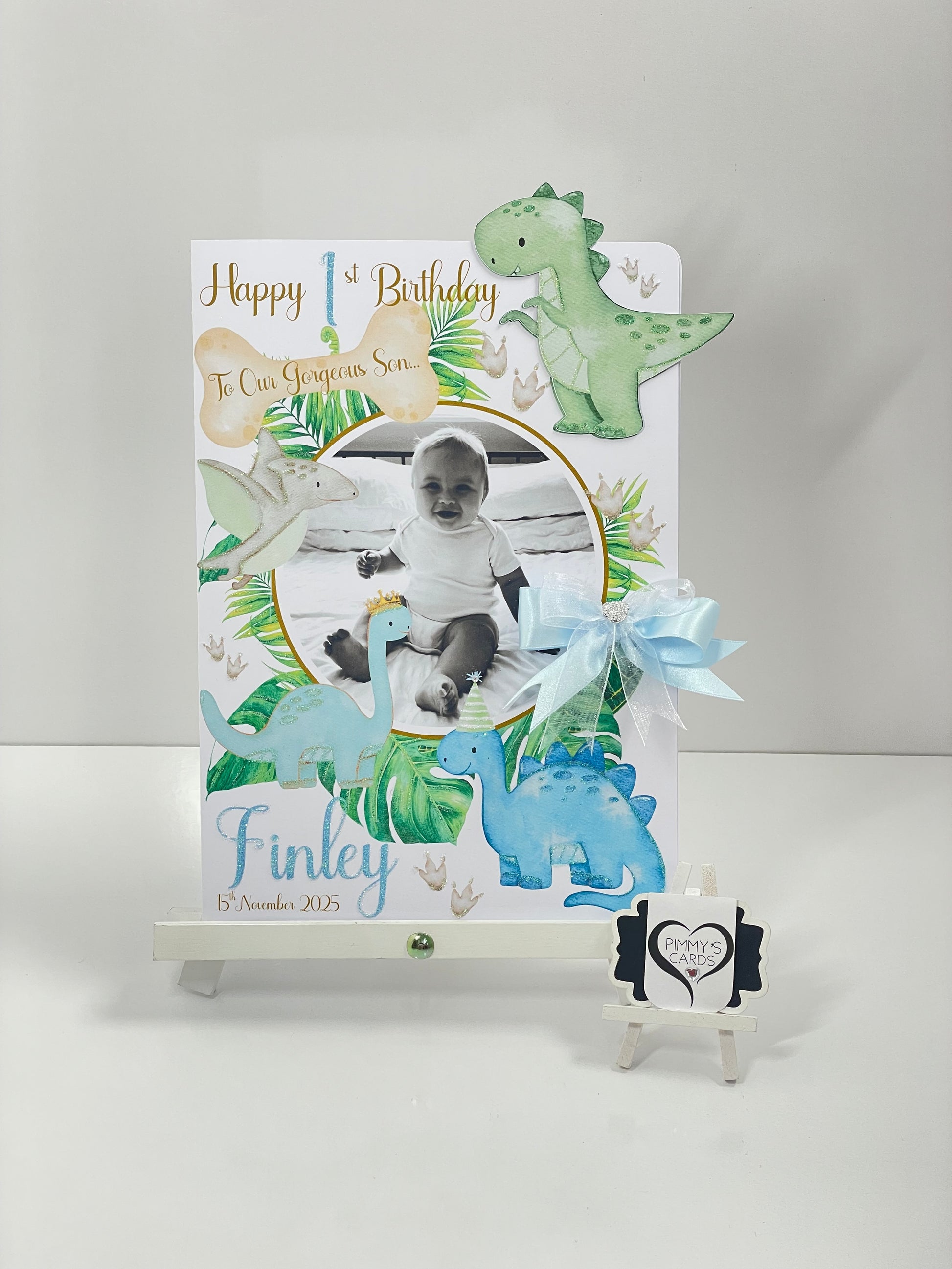 Personalised handmade card. children’s birthday cards. Dinosaur theme card 