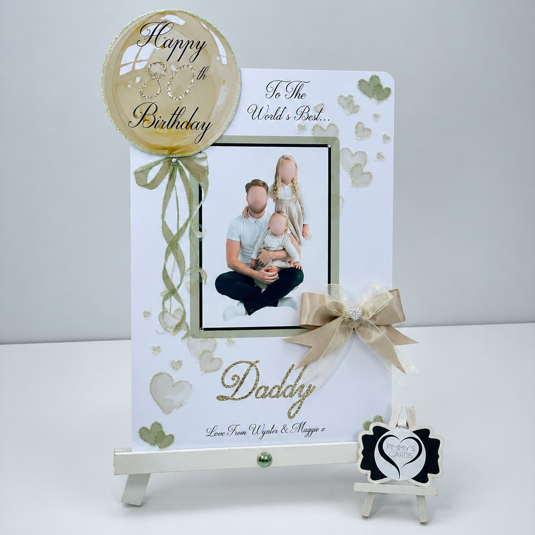 Black & Gold Theme - Gold Balloon Scattered Hearts Photo 3D Pop Out Card
