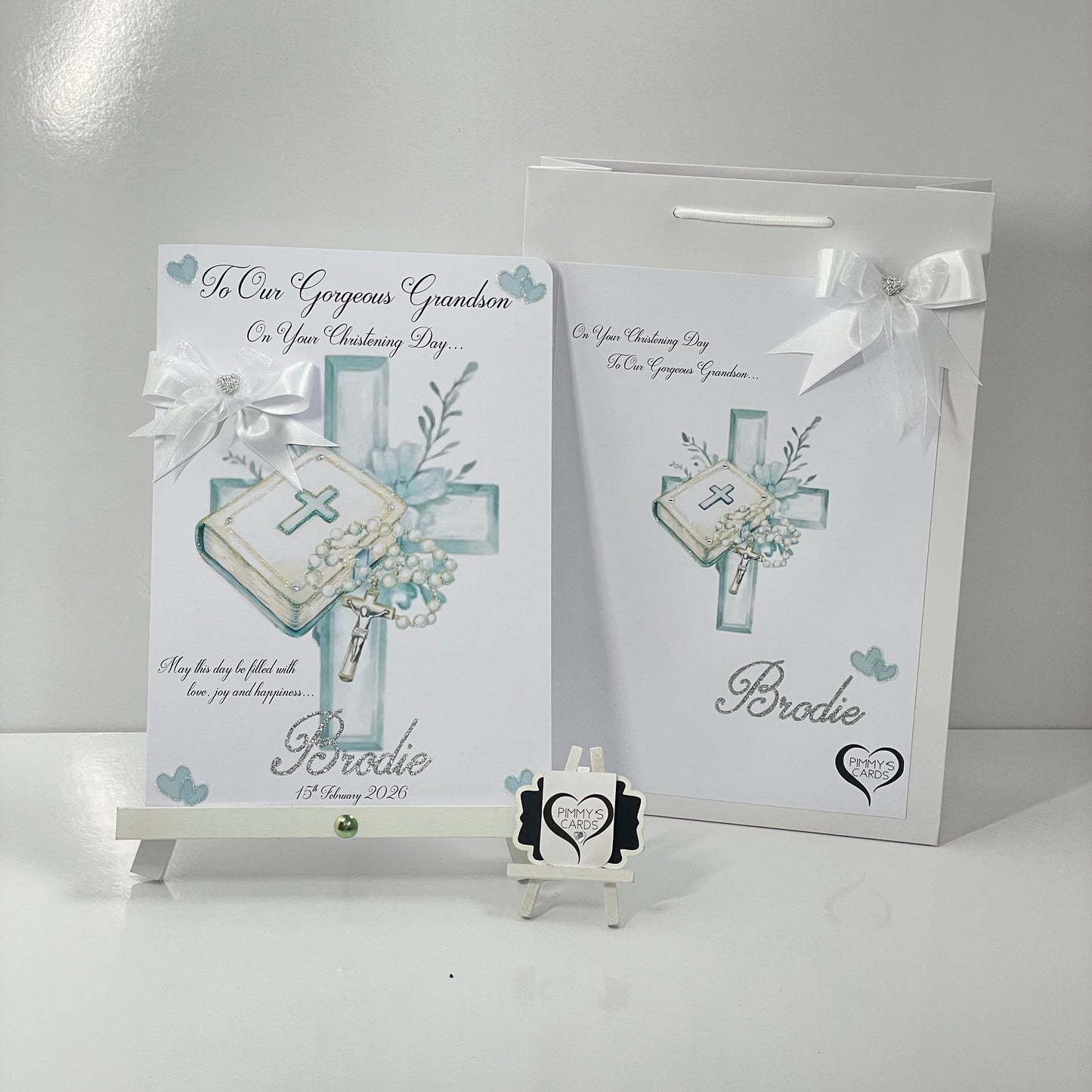 Christening Bible & Rosemary Beads Blue Theme