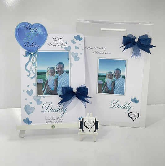 Navy Blue Heart Balloon Scattered Hearts Theme Photo 3D Pop Out Card