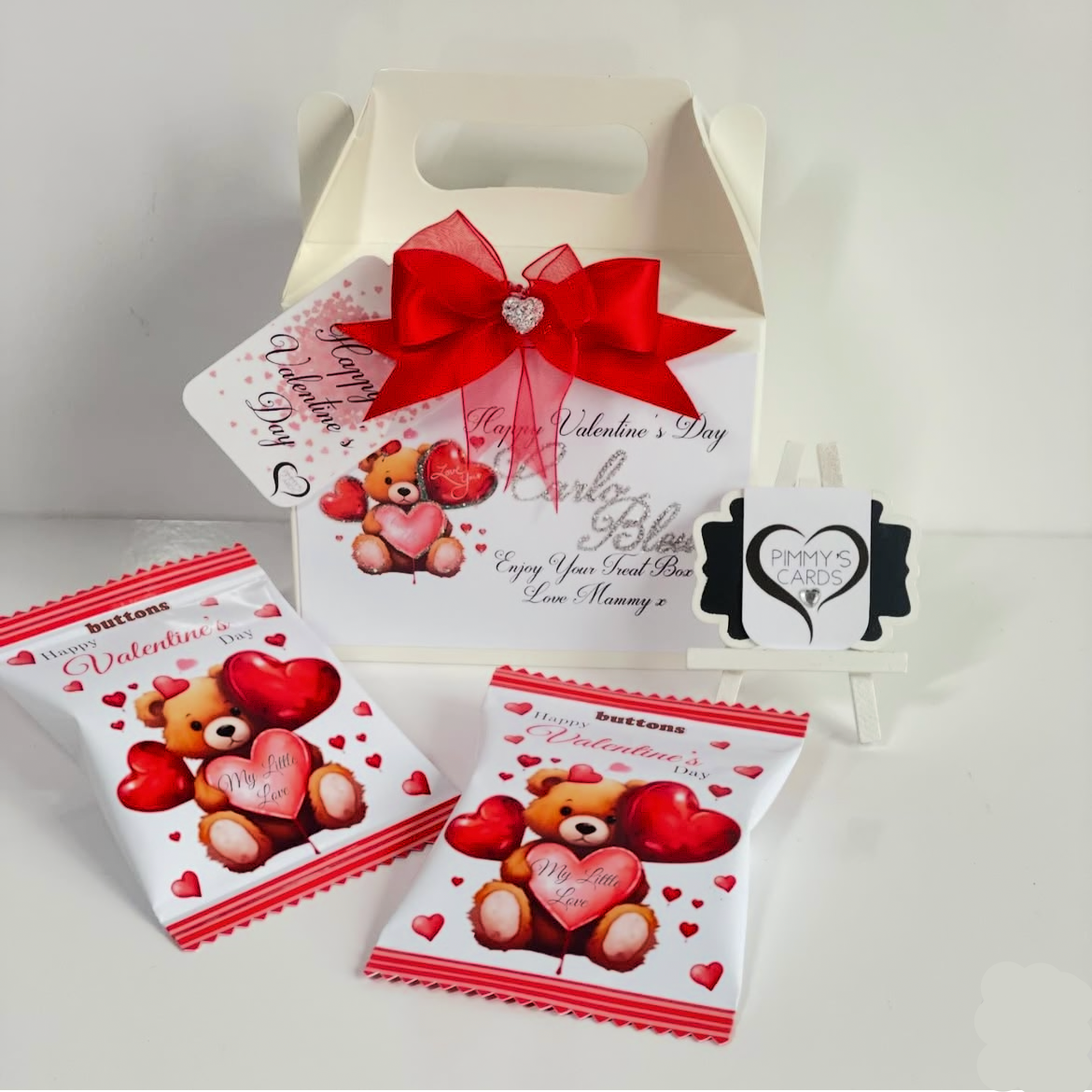 Personalised Treat Box for valentines day. Valentines day box with matching haribo sweet packets. 