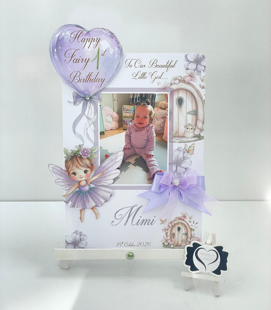 Fairy First Birthday Lilac Theme Photo 3D Pop Out Card