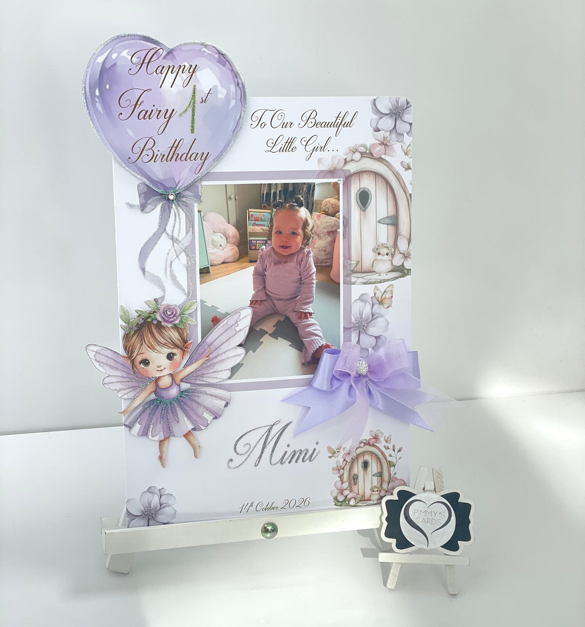 Fairy First Birthday Lilac Theme Photo 3D Pop Out Card