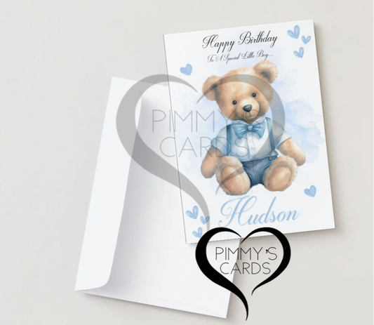 Personalised Boy cards. Teddy bear card