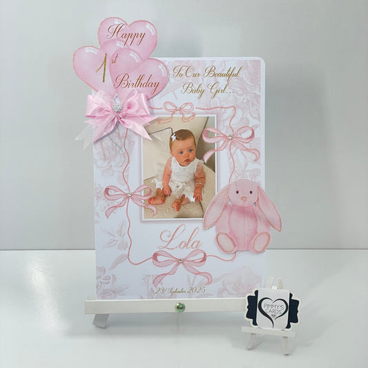 Pink Bow Toile & Jellycat Bunny Theme Photo 3D Pop Out Card