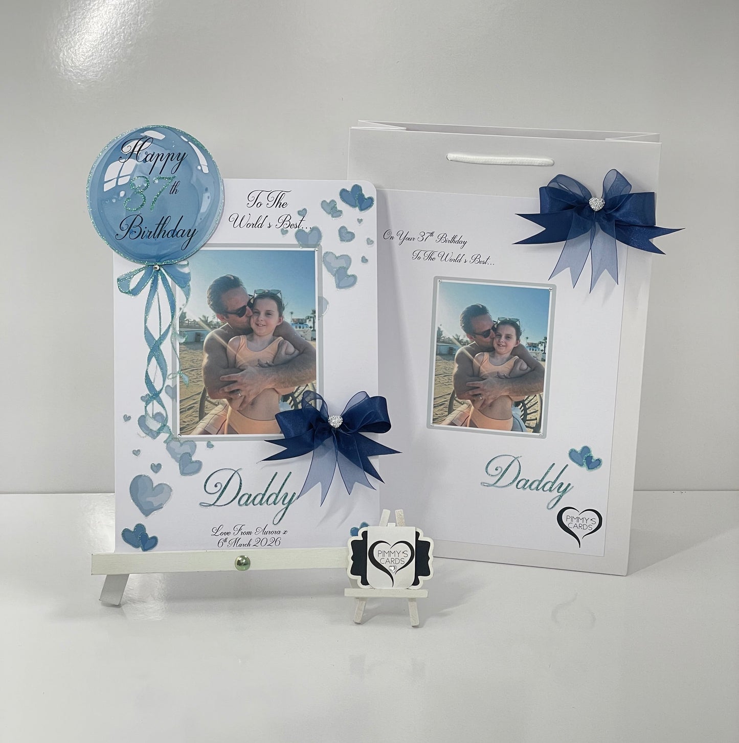 Navy Blue Balloon Scattered Hearts Theme Photo 3D Pop Out Card