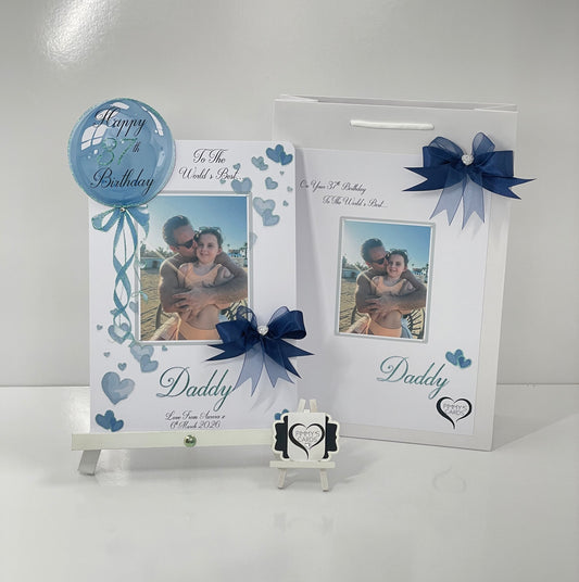 Navy Blue Balloon Scattered Hearts Theme Photo 3D Pop Out Card