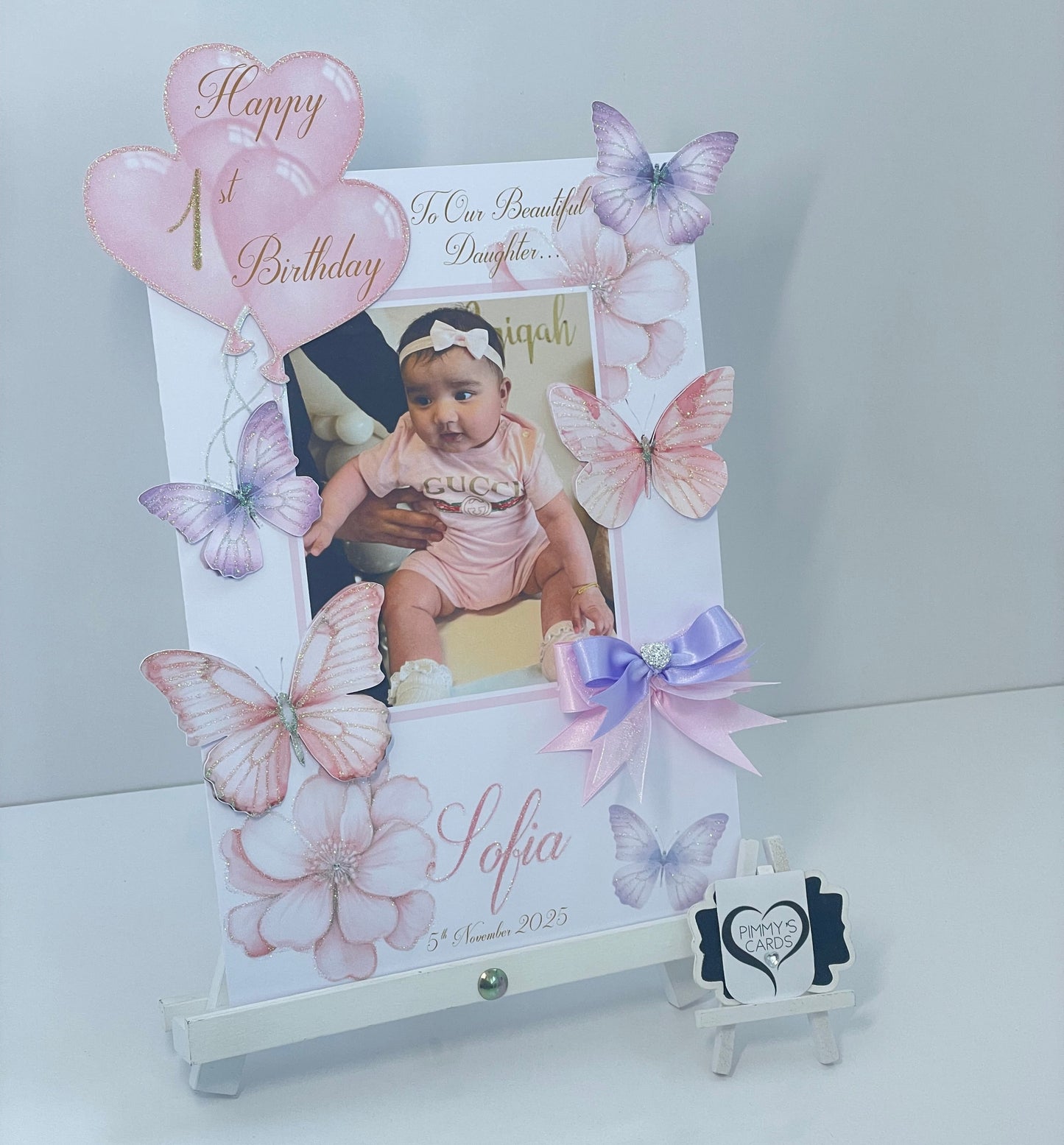 Pink & Purple Butterfly Theme Photo 3D Pop Out Card