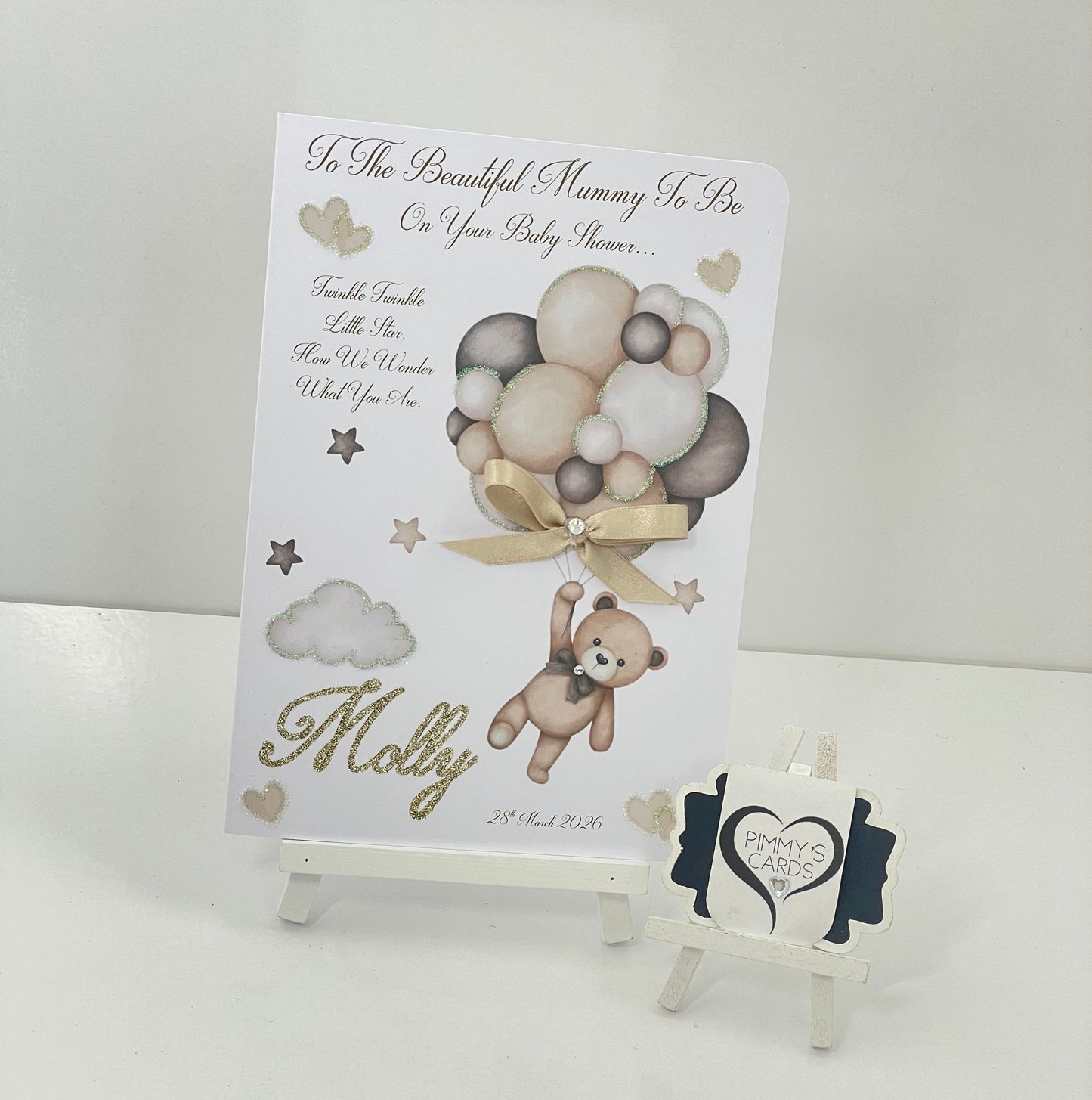 Neutral Balloon Teddy Clouds & Stars Theme Card