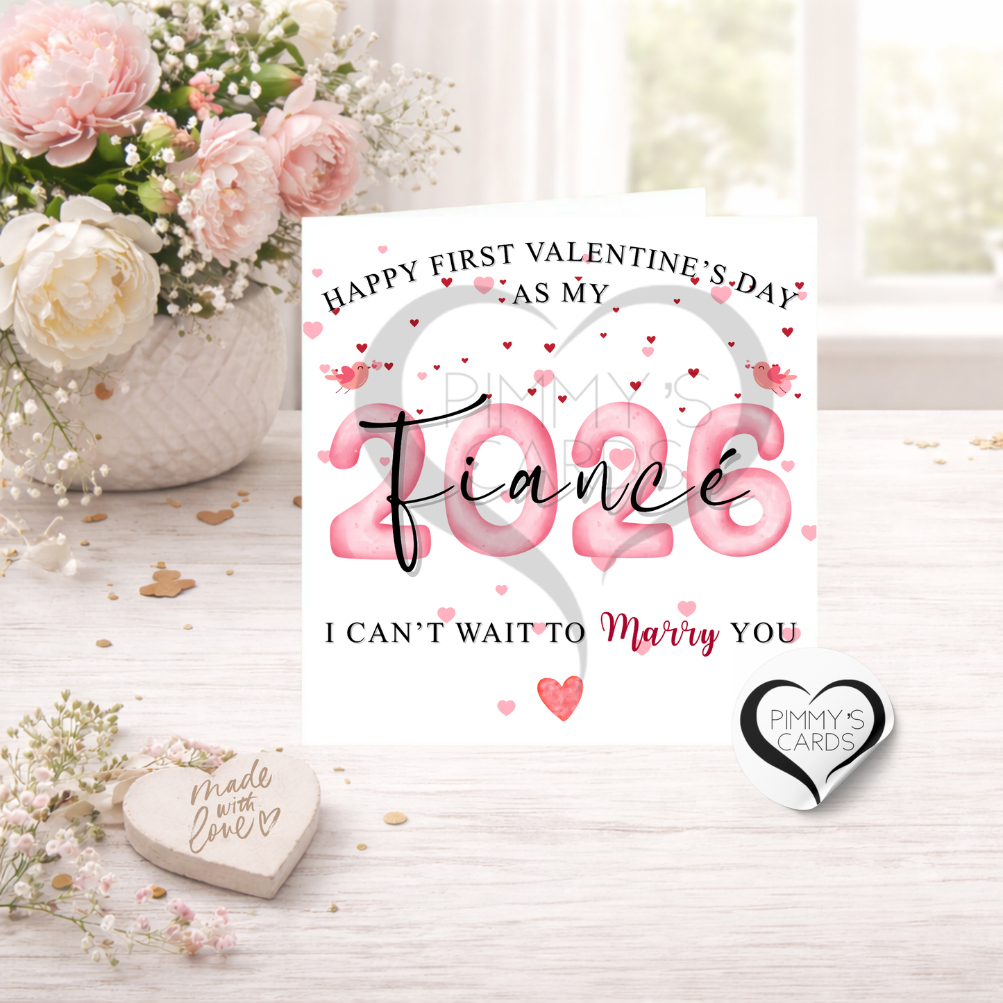 First Valentine's As My Fiancé 2026 Smaller Scattered Hearts-Valentine's Classic Card