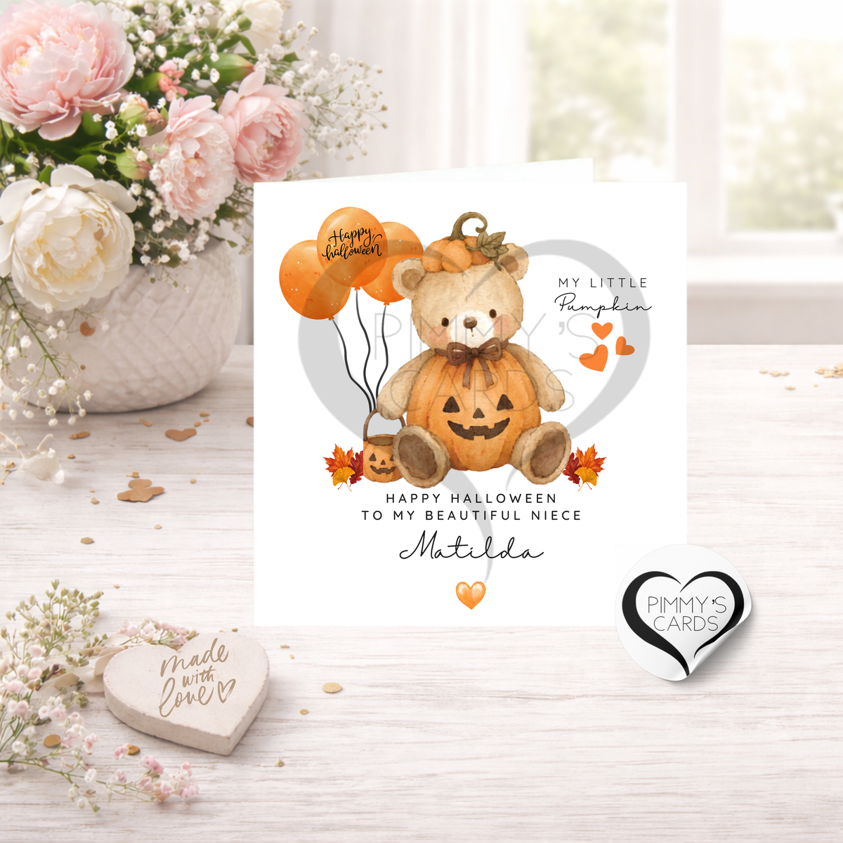 Happy Halloween Teddy Pumpkin Theme- Classic Card
