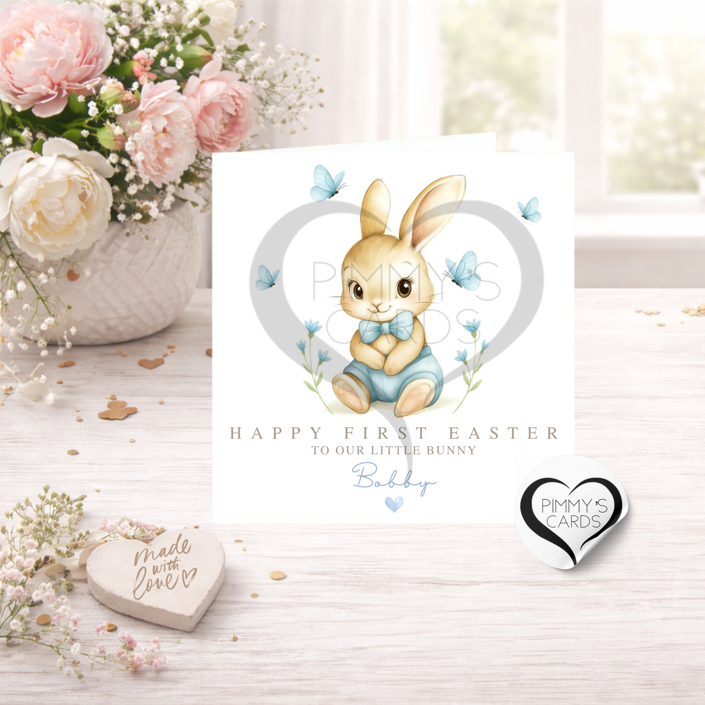 Blue Bow Tie Bunny -Classic Easter Card