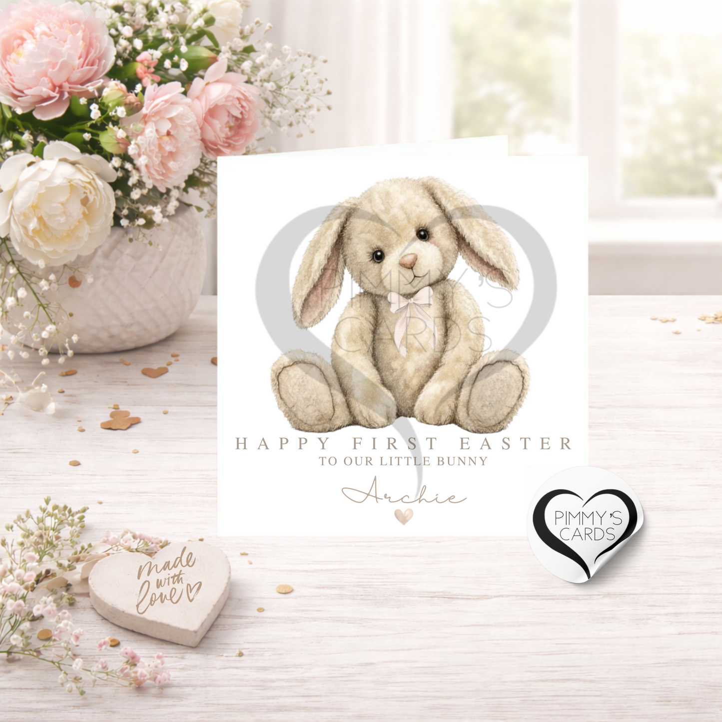 Bunny Neutral Bow Theme-Classic Easter Card