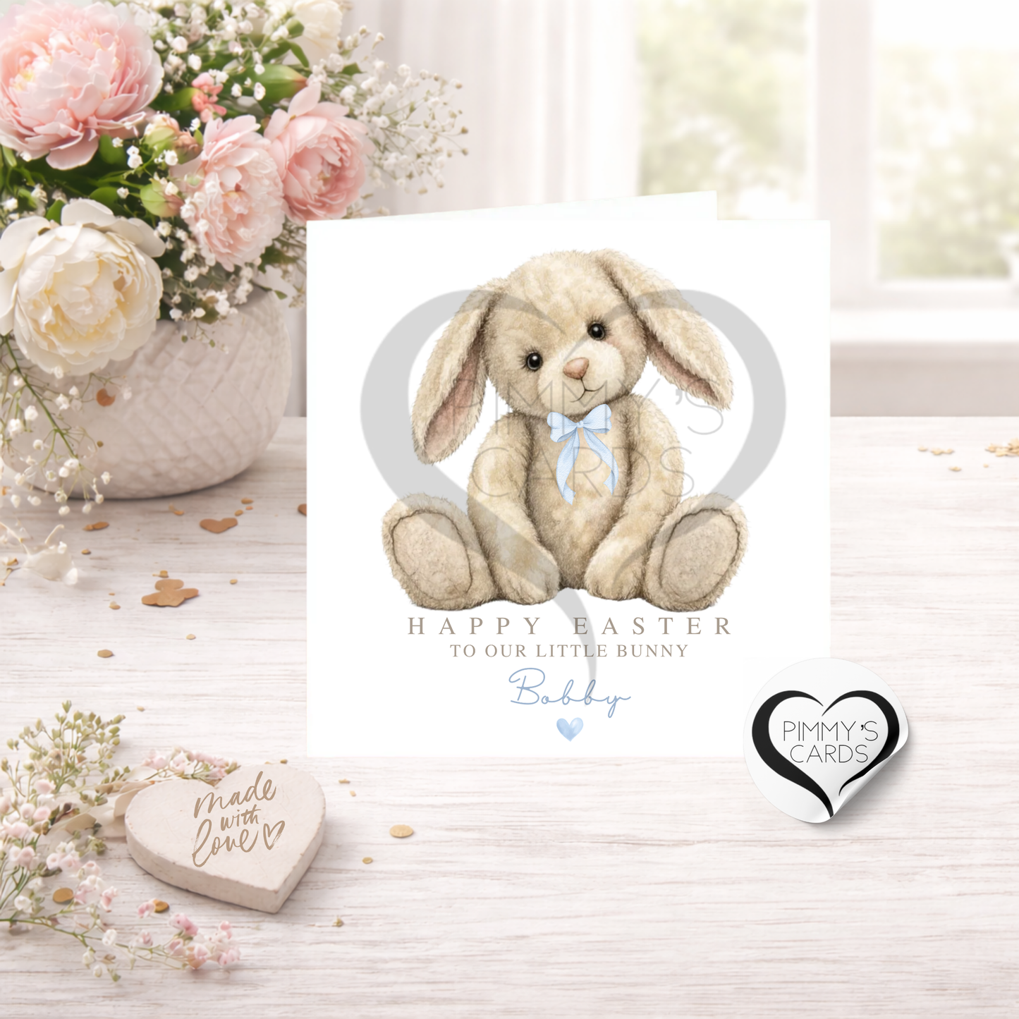 Bunny Blue Bow Theme-Classic Easter Card
