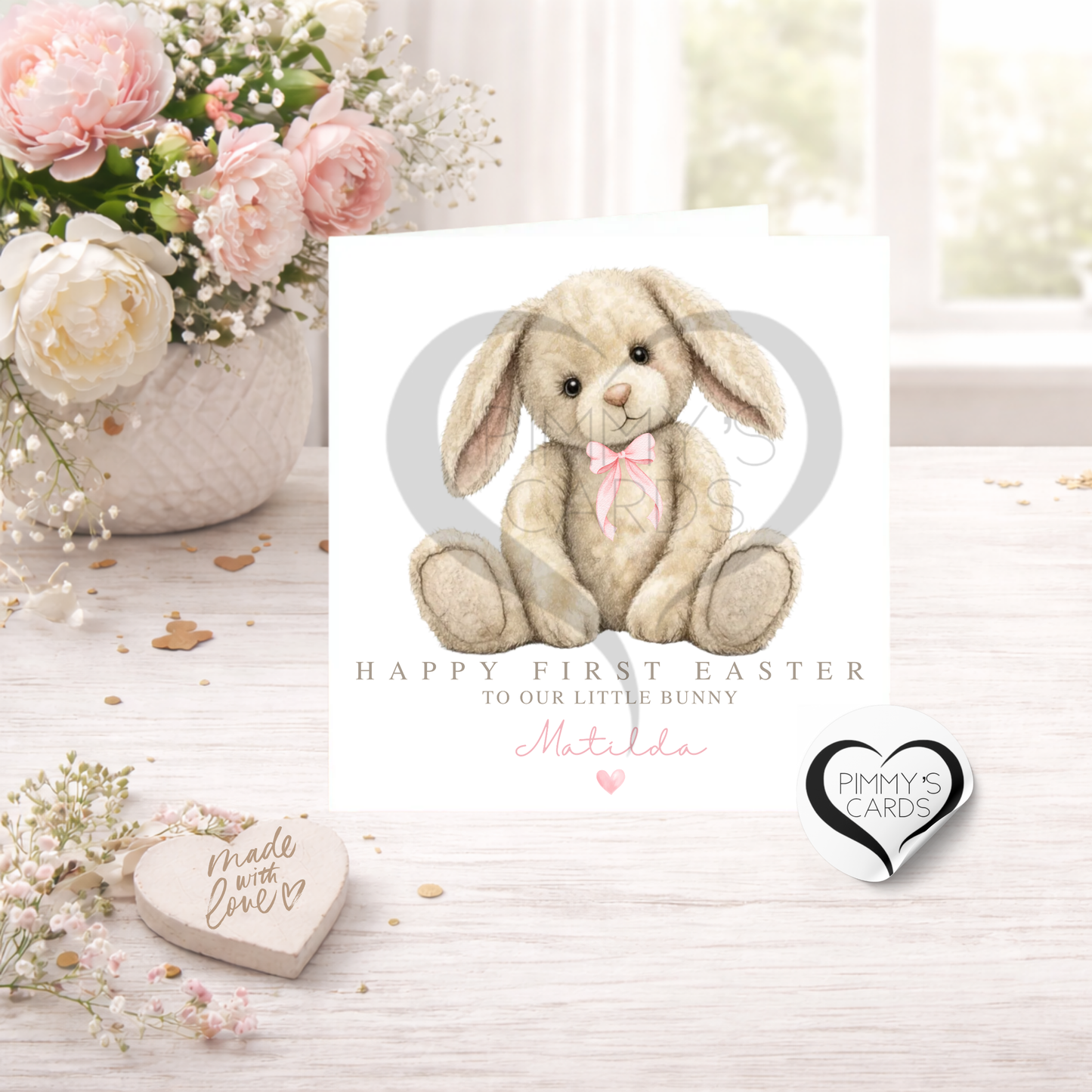 Bunny Pink Bow Theme-Classic Easter Card