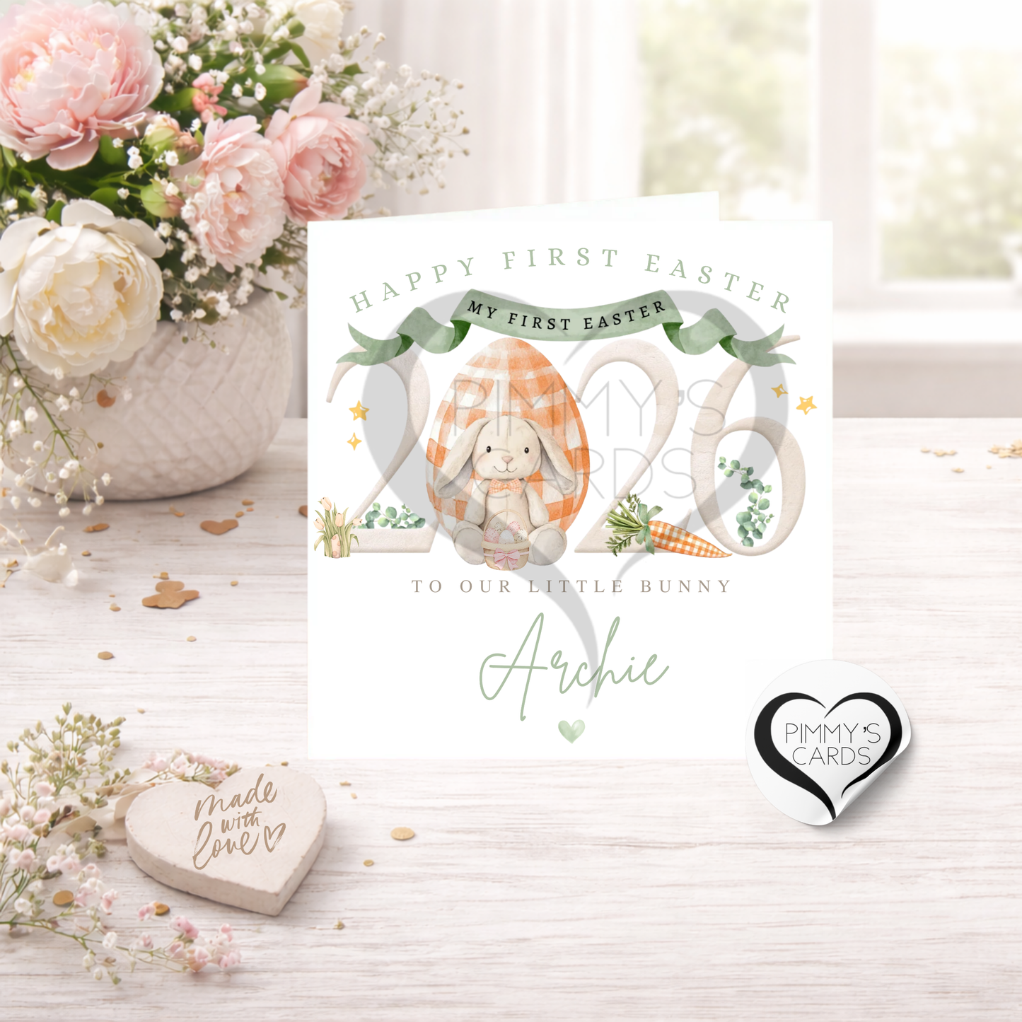 First Easter 2026 Bunny Sage Green Theme-Classic Card