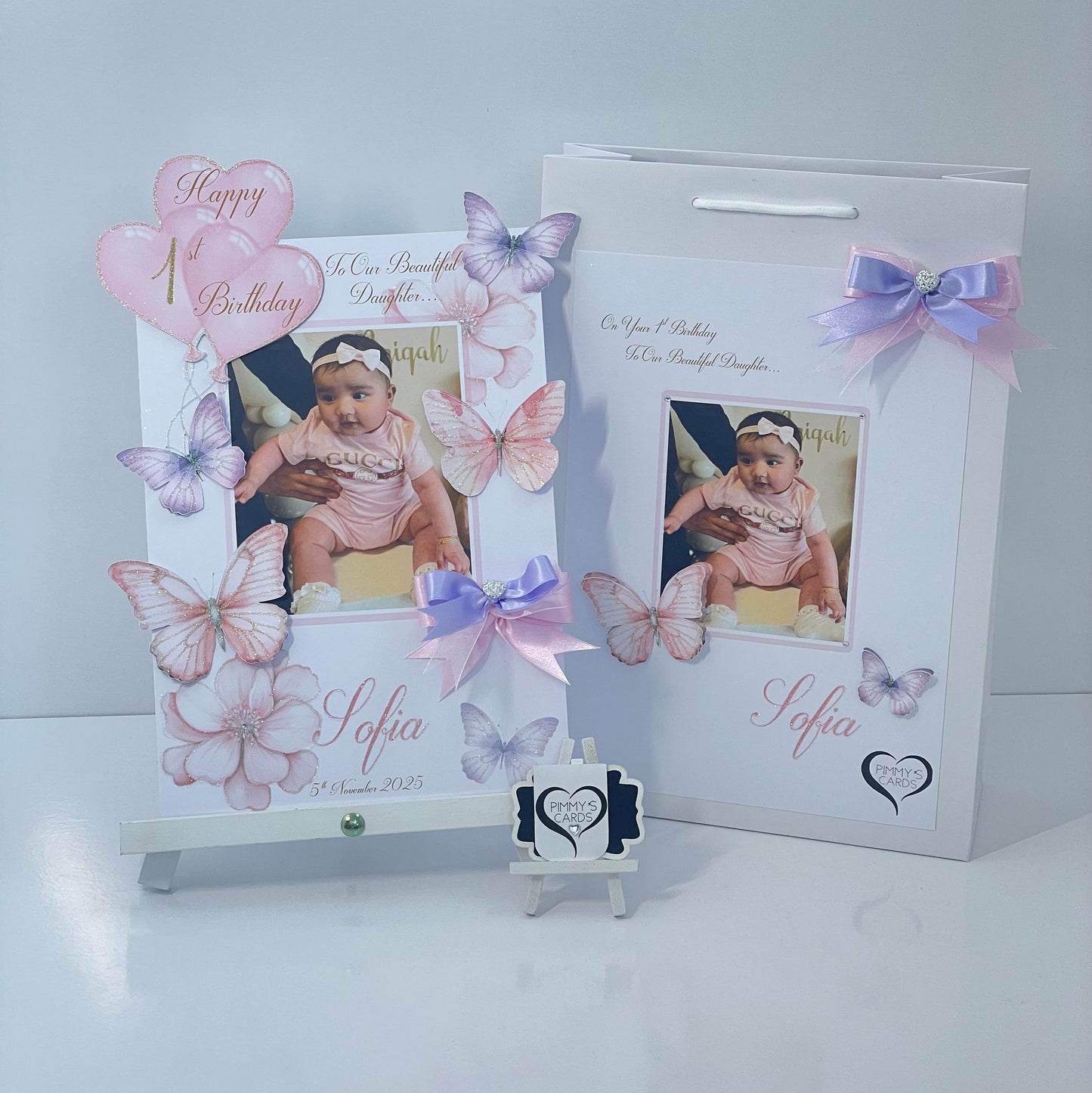 Pink & Purple Butterfly Theme Photo 3D Pop Out Card