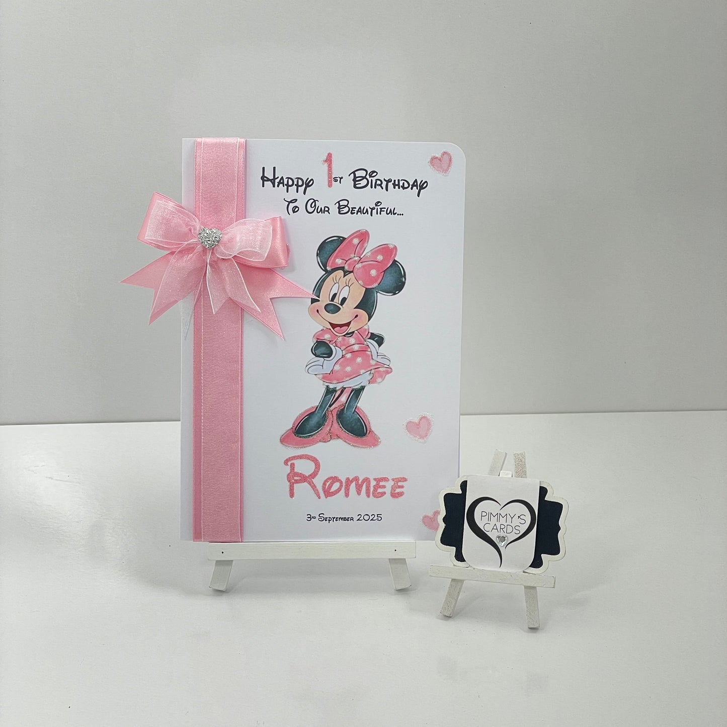 Minnie Mouse Pink Theme Card Side Ribbon Bow