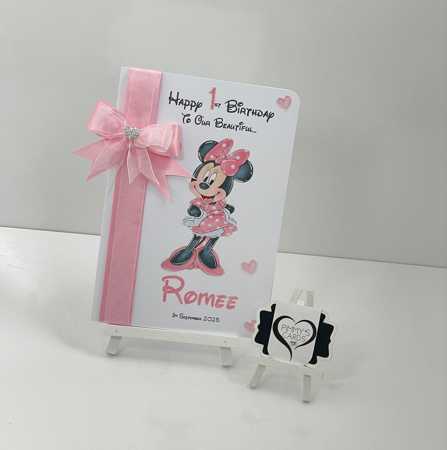 Minnie Mouse Pink Theme Card Side Ribbon Bow