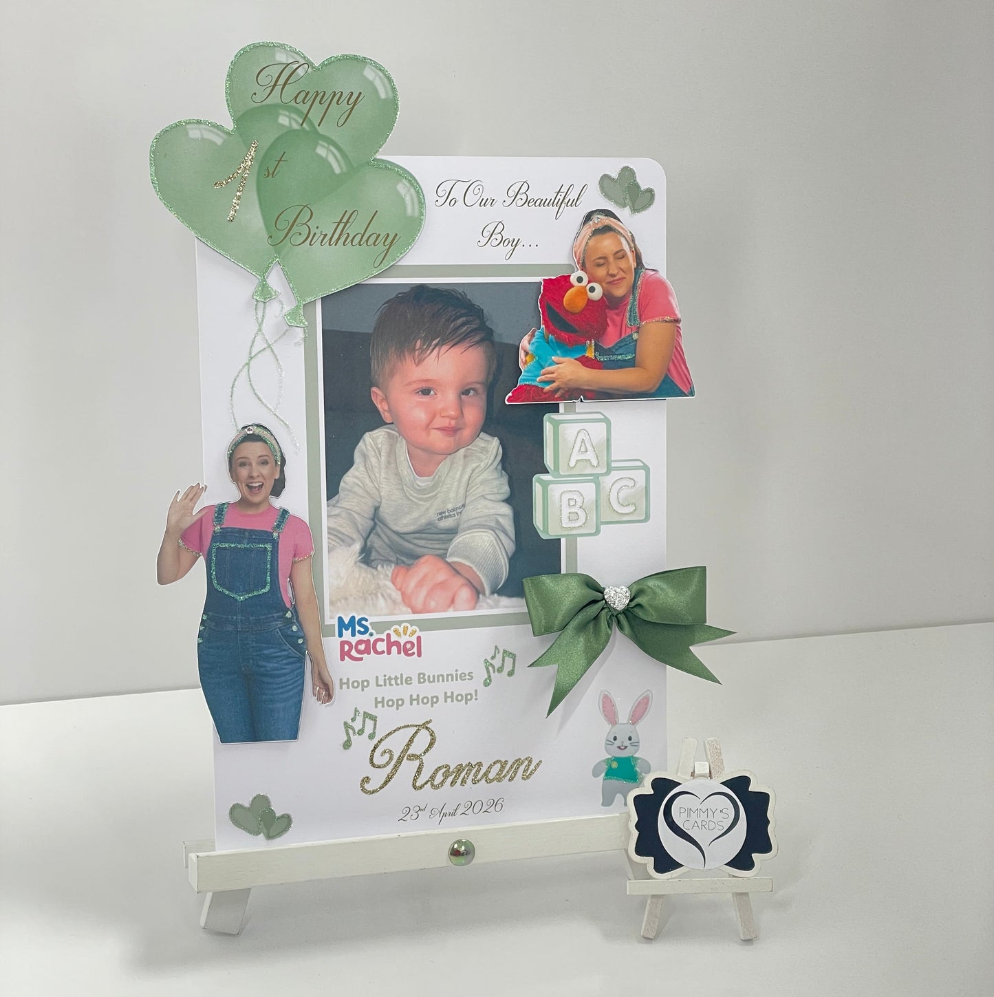 Miss Rachel Theme Photo 3D Pop Out Card Sage Green Colour Theme