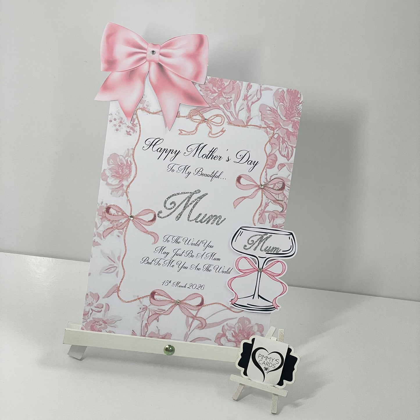 Pink Bow Toile Theme 3D Cocktail Glass Pop Out Card