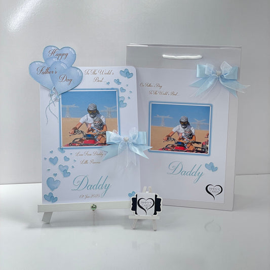 Baby Blue Heart Balloons Scattered Hearts Theme Photo 3D Pop Out Card- Father’s Day
