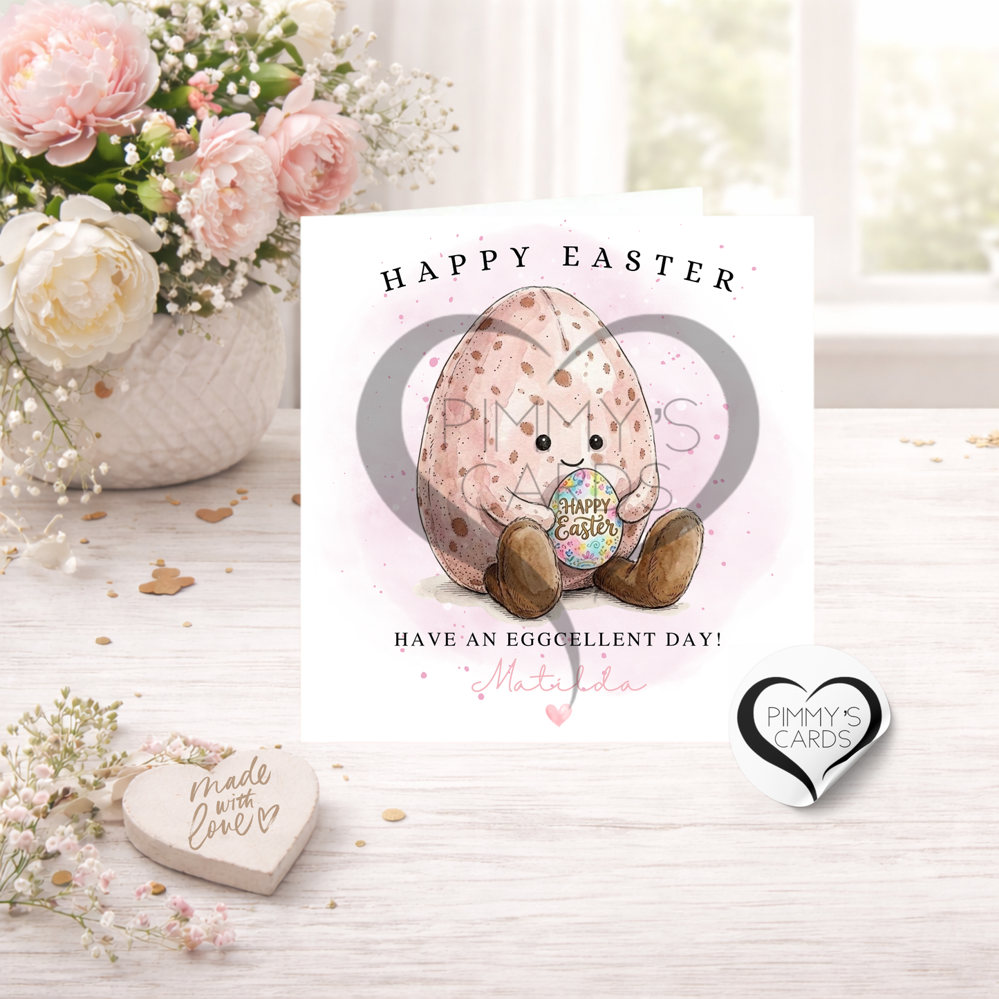 Pink Jellycat Inspired Speckled Easter Egg- Mini Egg-Classic Easter Card