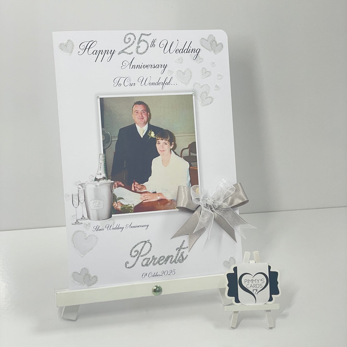 Silver Champagne Bucket Anniversary Photo Card