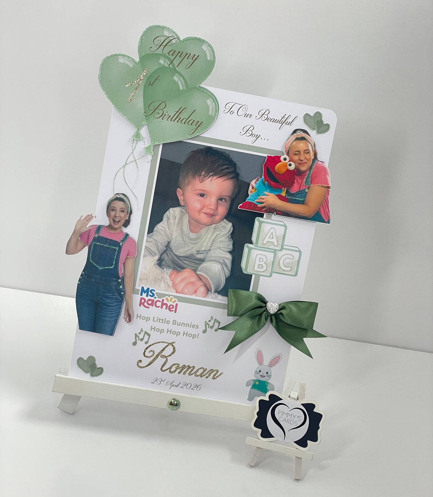 Miss Rachel Theme Photo 3D Pop Out Card Sage Green Colour Theme