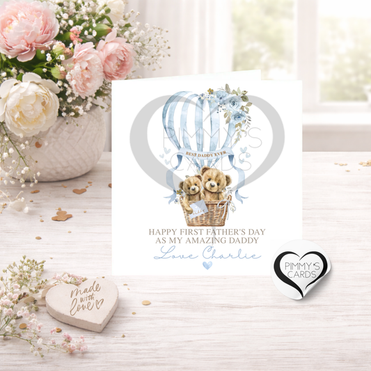 Teddy Bears Blue Hot Air Balloon-Father's Day Classic Card