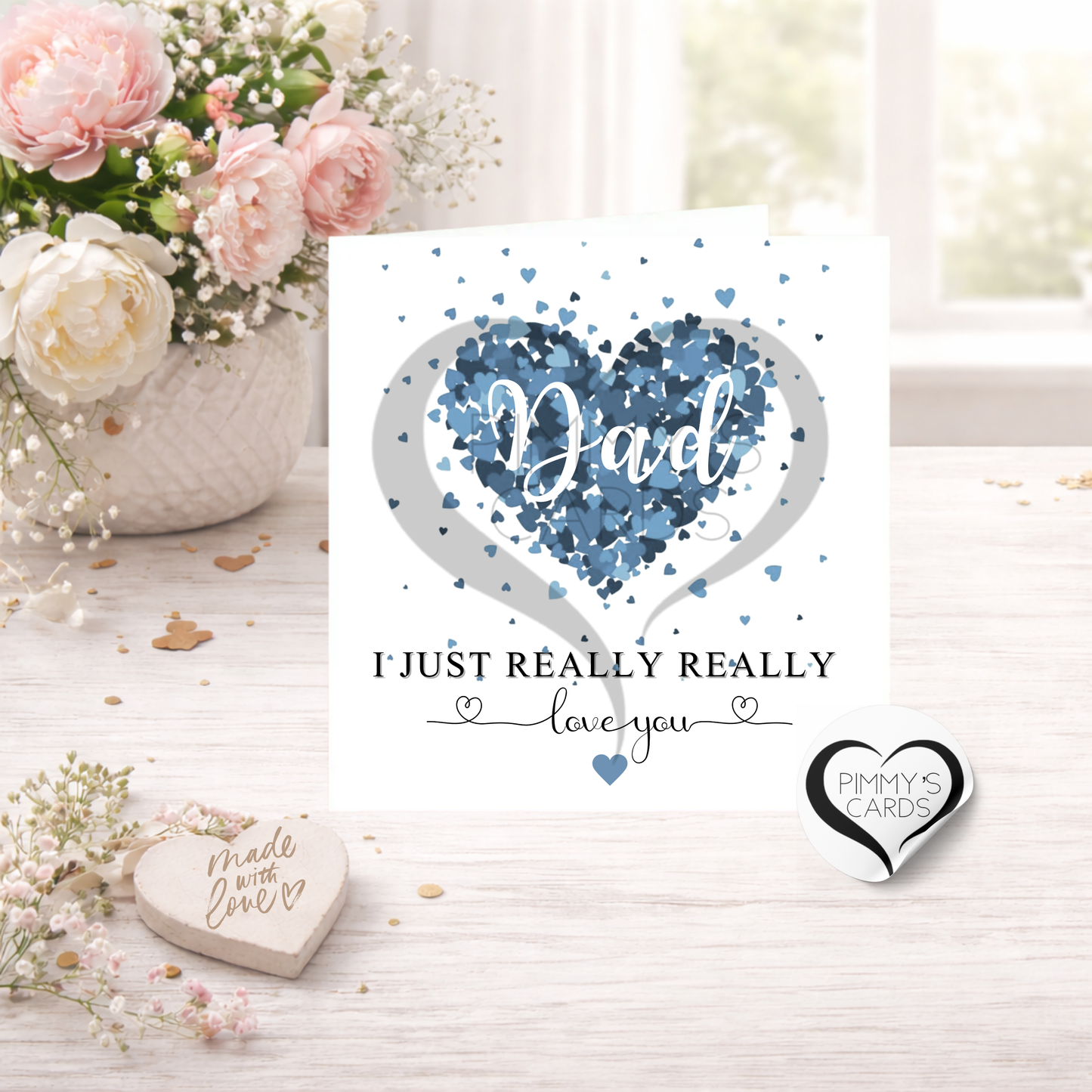 I Just Really Really Love You-Blue Scattered Heart- Classic Card