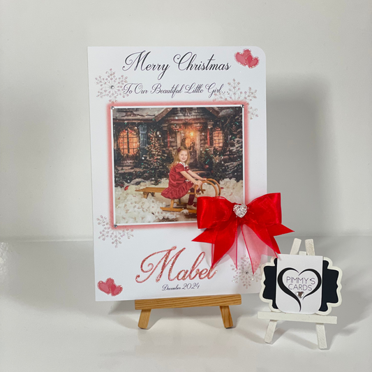Personalised Christmas photo cards snowflake red theme 