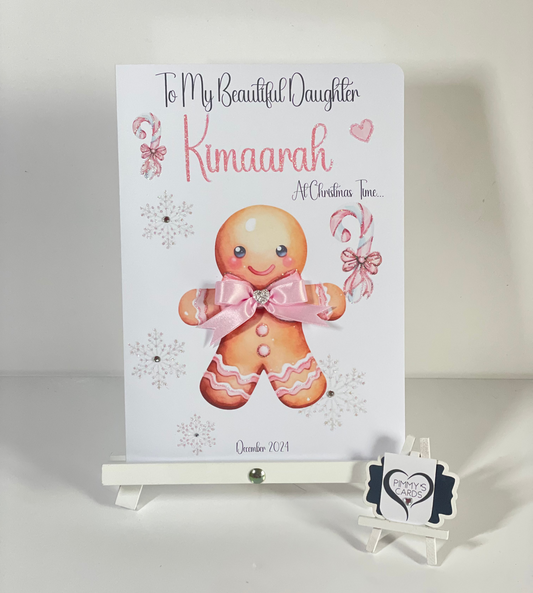 Personalised Christmas cards Pink Gingerbread Candy cane theme