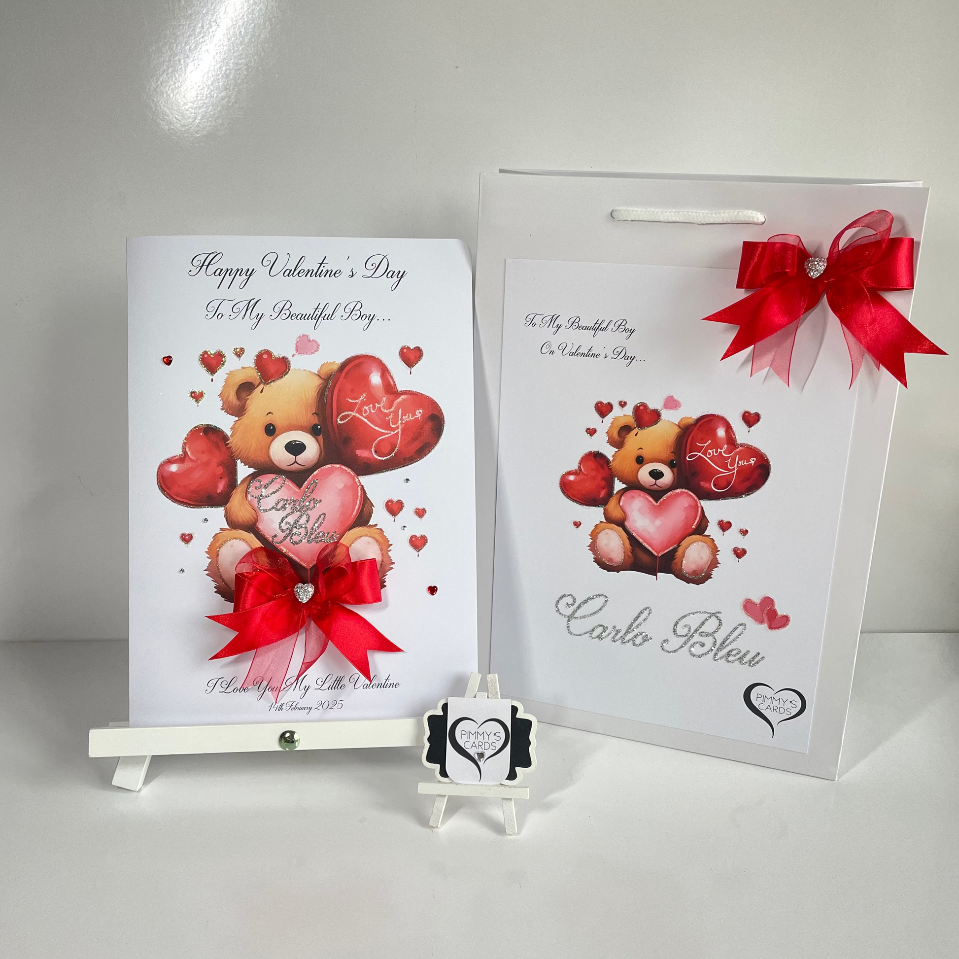 Personalised Valentine's Day Cards. Handmade valentine's day cards. Valentines day teddy bear