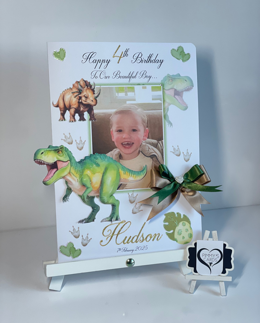 Dinosaur Green T-Rex & Triceratops Theme Photo 3D Pop Out Card