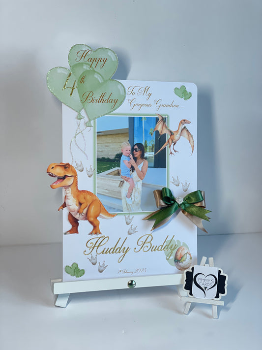 Dinosaur Orange T-Rex Theme Photo 3D Pop Out Card