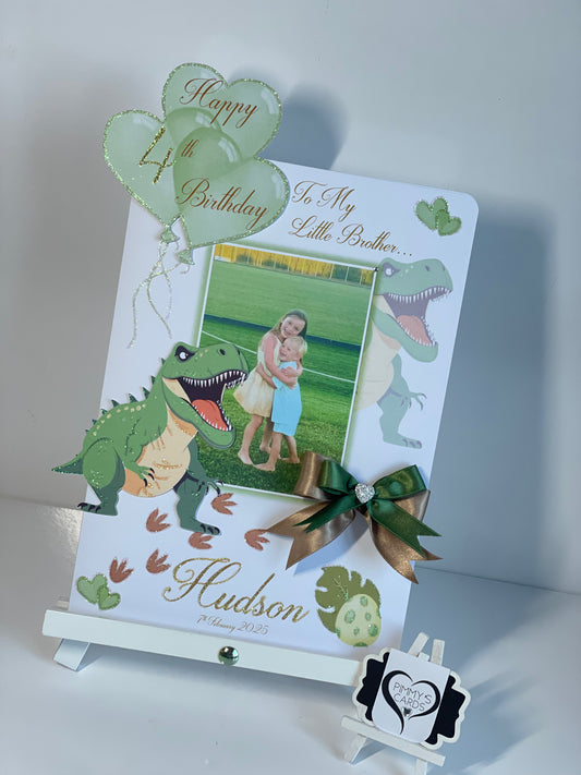 Dinosaur Green T-Rex Theme Photo 3D Pop Out Card