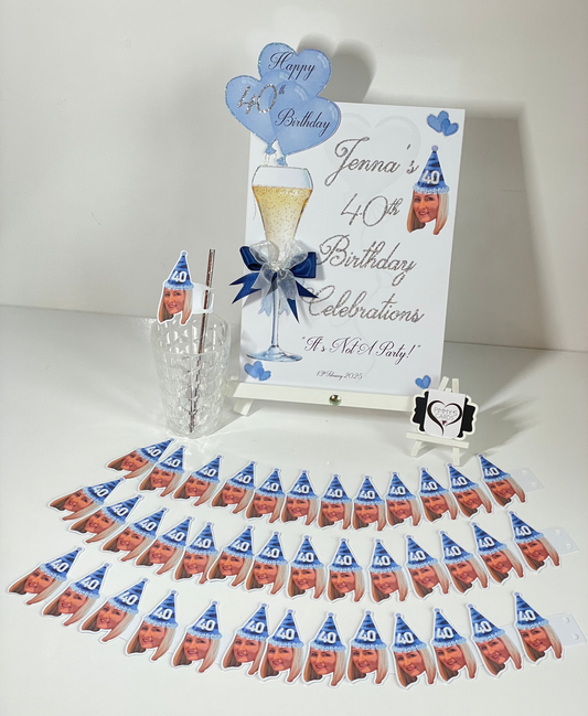 Champagne Glass Bow Blue Theme Party Sign
