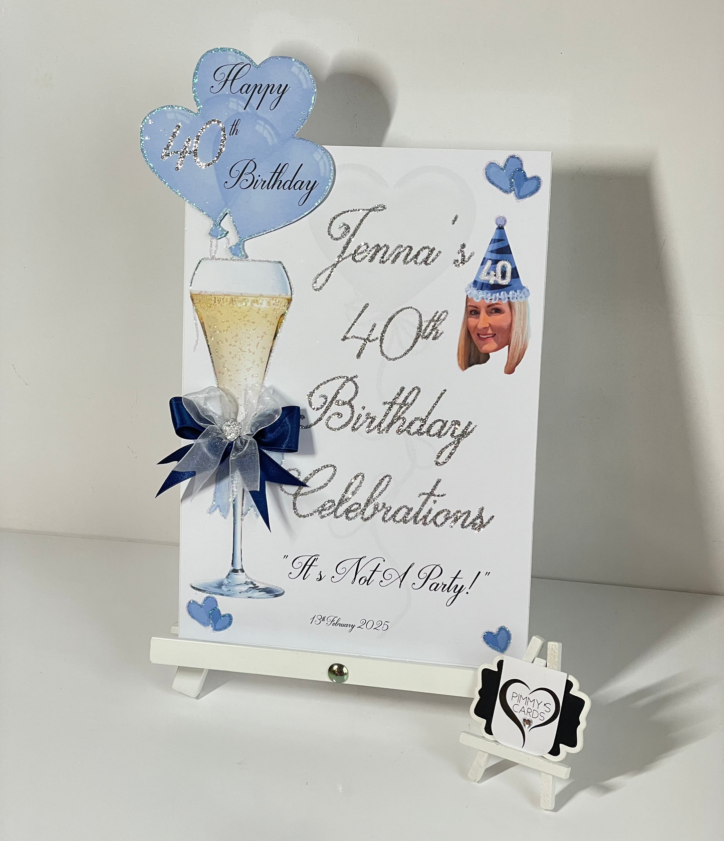Champagne Glass Bow Blue Theme Party Sign