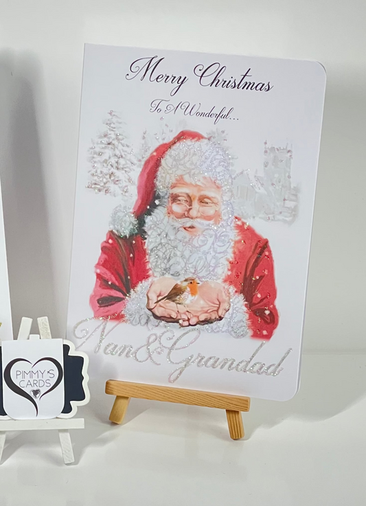 Father Christmas Holding A Robin-Generic Christmas Cards-Nan & Grandad