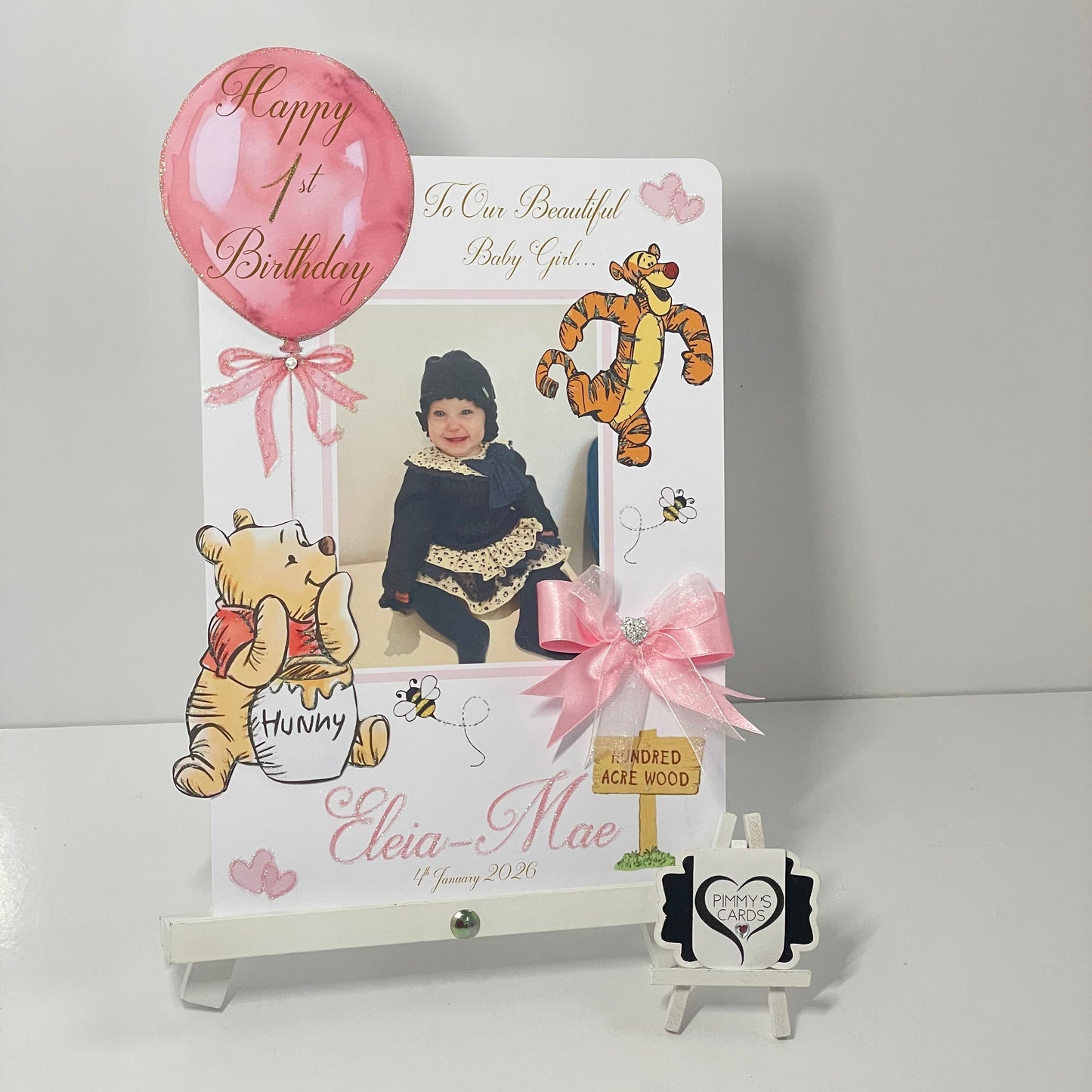 Winnie The Pooh & Tigger Pink Theme Photo 3D Pop Out Card