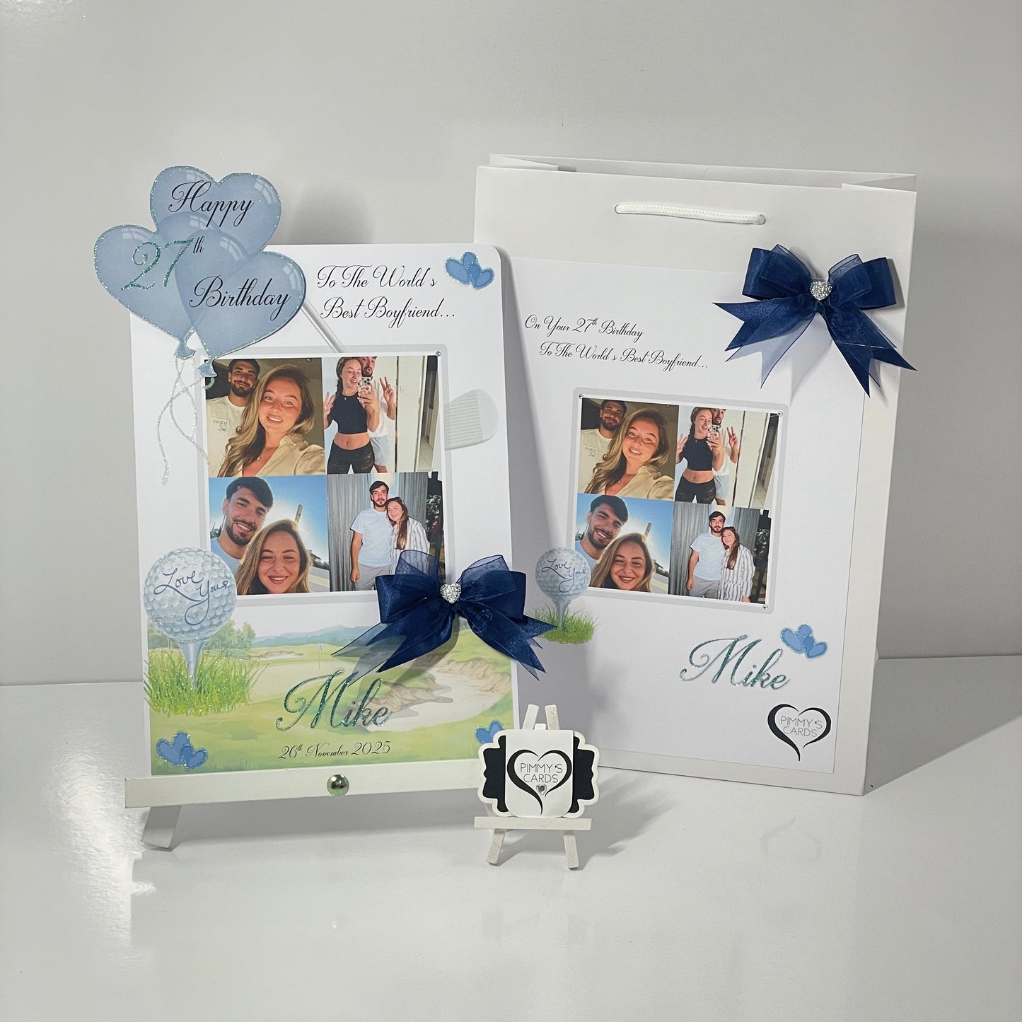 Golf Theme Overlay With Hearts 3D Hearts Balloon 3D Pop Out Photo Card