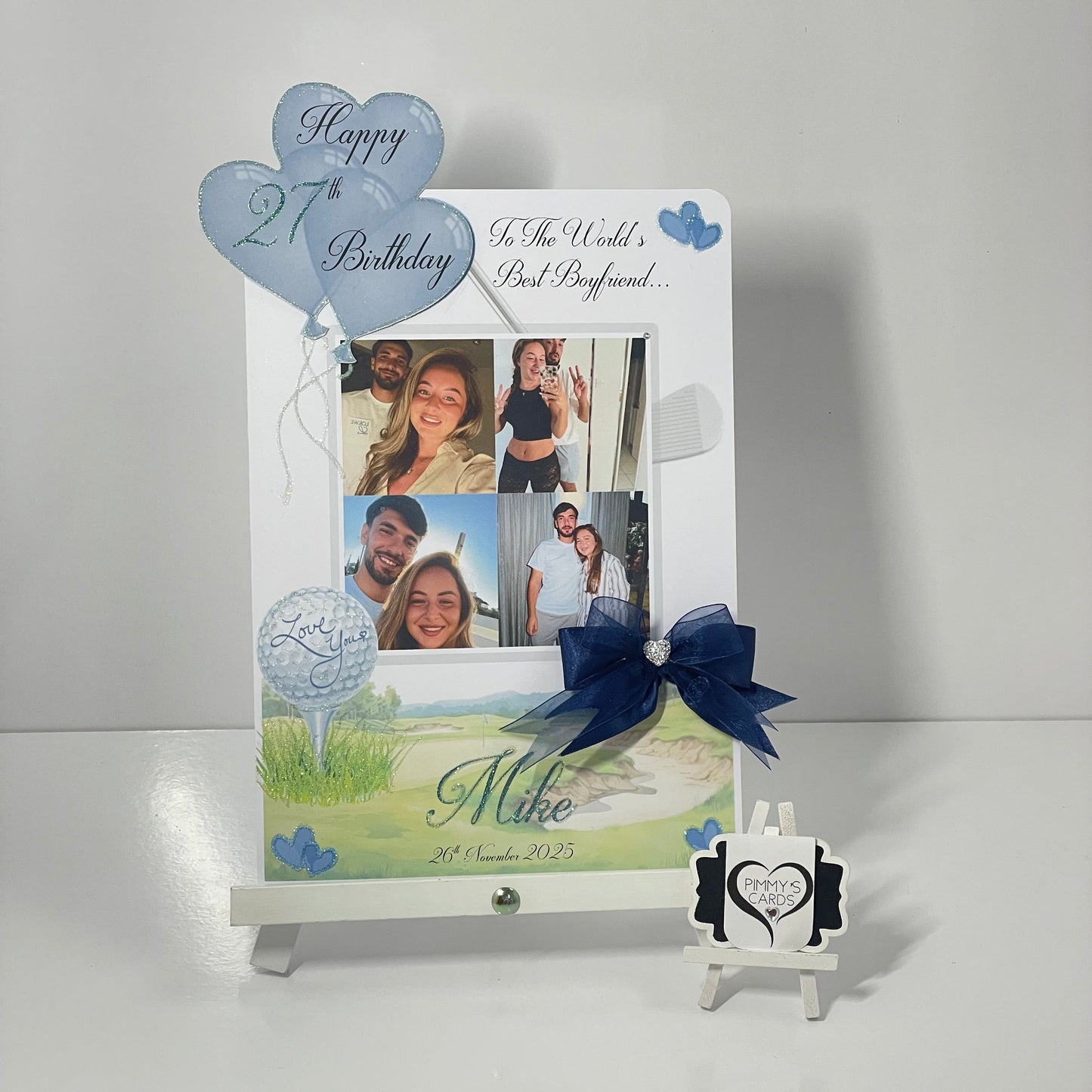 Golf Theme Overlay With Hearts 3D Hearts Balloon 3D Pop Out Photo Card