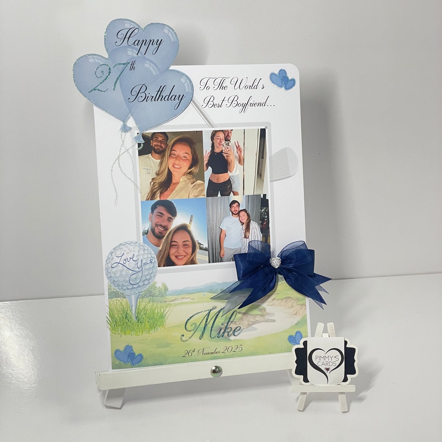 Golf Theme Overlay With Hearts 3D Hearts Balloon 3D Pop Out Photo Card