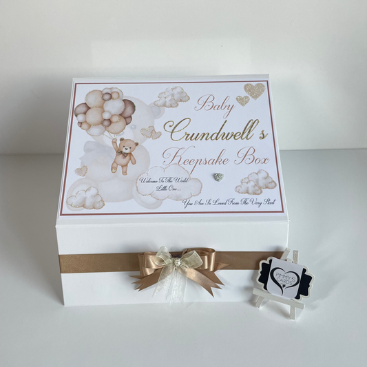 Neutral Balloon Teddy - Baby Keepsake Box